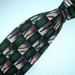 J.GARCIA CALIFORNIA MISSION 9 grateful dead green geometric silk tie made in USA